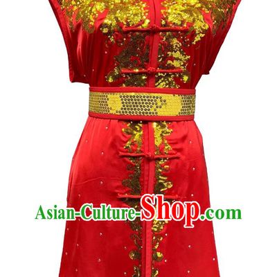 Wushu Tournament Red Nanquan Uniform Sequins Martial Arts Clothing Kung Fu Performance Costume