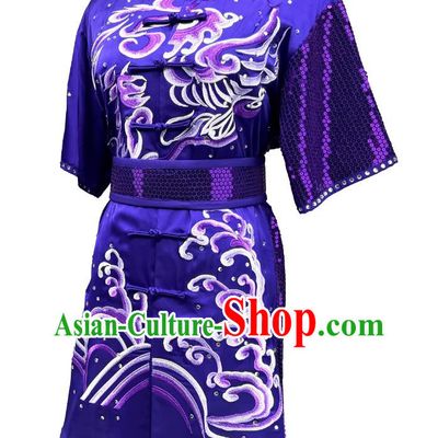 Embroidery Purple Martial Arts Performance Clothing Kung Fu Taolu Costume Wushu Tournament Purple Changquan Uniform