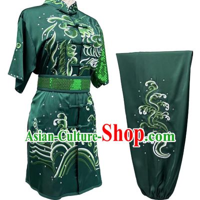Kung Fu Taolu Performance Costume Wushu Tournament Dark Green Changquan Uniform Embroidery Martial Arts Clothing