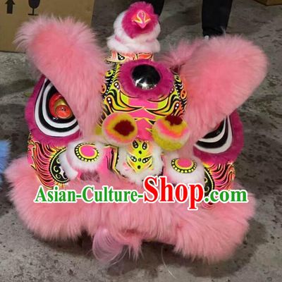 Handmade Fut San Lion Head Chinese Lion Dance Prop Pink Dancing Lion Costume for School Performances