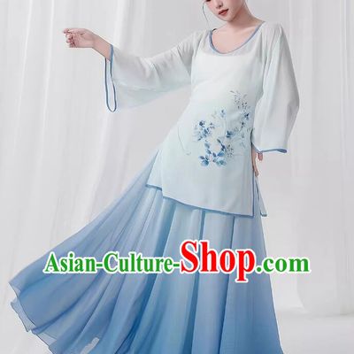 Chinese Classical Dance Costume Umbrella Dance Blue Outfit