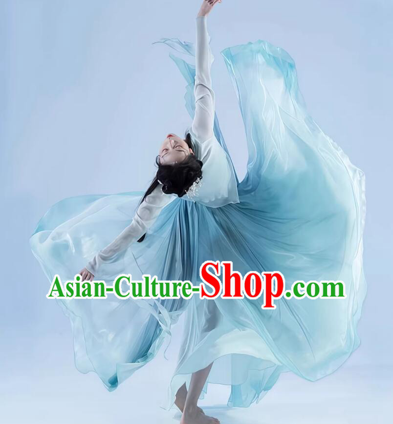 Woman Solo Dance Costume Hanfu Dance Blue Dress Chinese Classical Dance Clothing Woman Solo Dance Costume Hanfu Dance Blue Dress Chinese Classical Dance Clothing