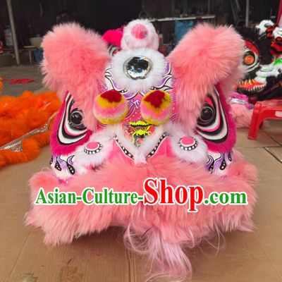 Handmade Pink Fur Lion Head Chinese Lion Dance Prop Dancing Lion Costume for Middle School Students
