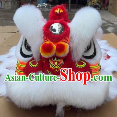 Chinese Lion Dance Prop Handmade White Hair Lion Head Dancing Lion Costume for Middle School Students