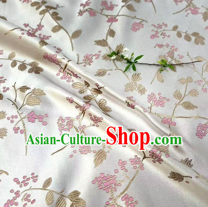 Chinese Wisteria Flowers Pattern White Brocade Fabric Traditional Imitation Silk Material