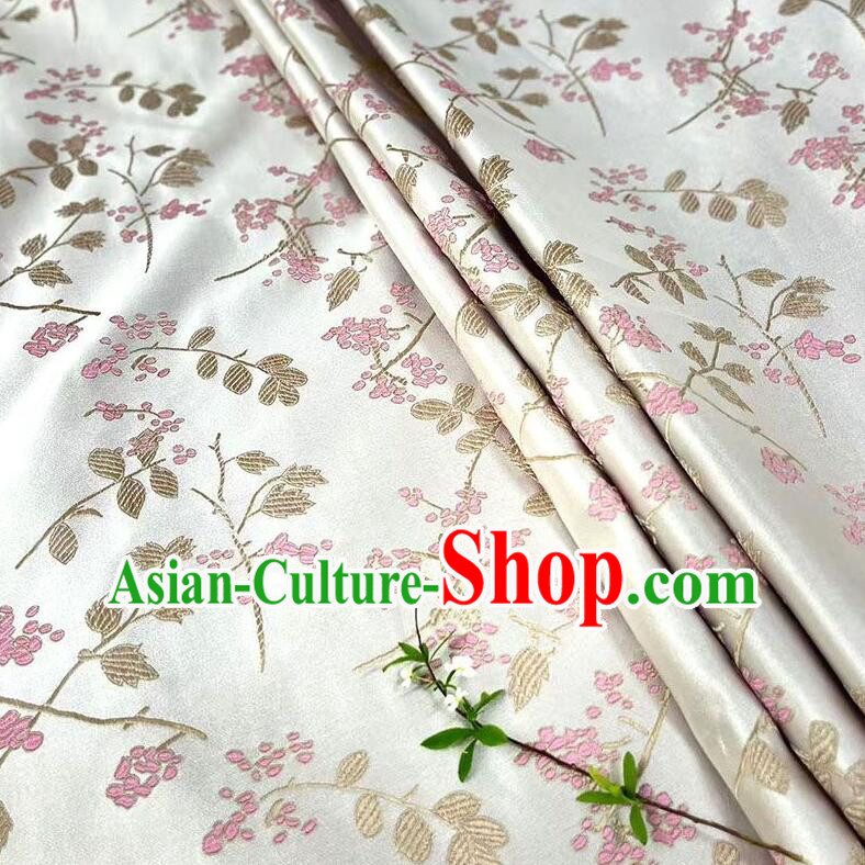 Chinese Wisteria Flowers Pattern White Brocade Fabric Traditional Imitation Silk Material