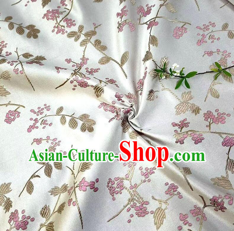 Chinese Wisteria Flowers Pattern White Brocade Fabric Traditional Imitation Silk Material