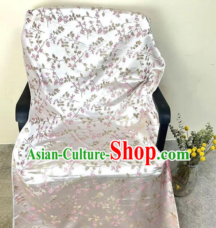 Chinese Wisteria Flowers Pattern White Brocade Fabric Traditional Imitation Silk Material