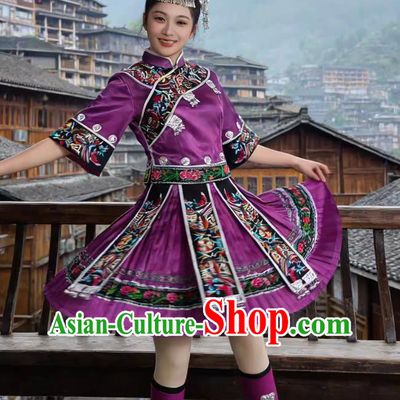 Purple Miao Ethnic Dance Costume Traditional Chinese Minority Performance Outfit For Women