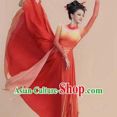 Chinese Style Modern Dance Costume Flowing Red Dress Large Skirt Female Performance Stage Dance Outfit