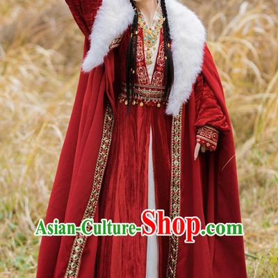 Grassland Princess Embroidered Red Hanfu Winter Traditional Chinese Costume