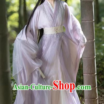 Ancient Chinese Fairy Light Purple Wide Sleeve Hanfu Traditional Chinese Clothing Complete Set