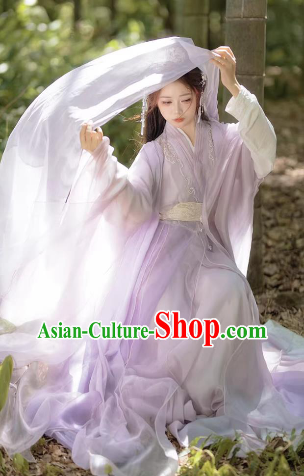 Ancient Chinese Fairy Light Purple Wide Sleeve Hanfu Traditional Chinese Clothing Complete Set Ancient Chinese Fairy Light Purple Wide Sleeve Hanfu Traditional Chinese Clothing Complete Set