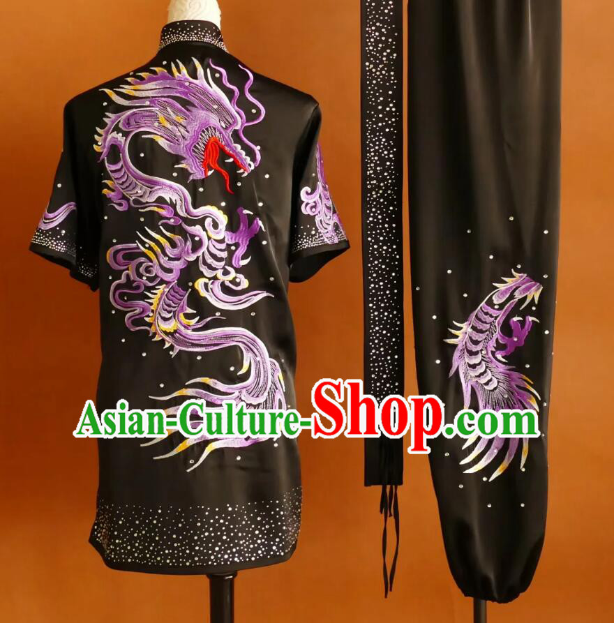 Wushu Competition Clothing Black Changquan Uniform Embroidery Dragon Martial Arts Performance Costume Wushu Competition Clothing Black Changquan Uniform Embroidery Dragon Martial Arts Performance Costume