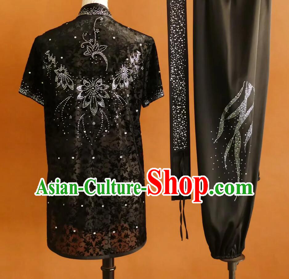 Martial Arts Clothing Flannel Rhinestone Changquan Competition Uniform Wushu Performance Costume Martial Arts Clothing Flannel Rhinestone Changquan Competition Uniform Wushu Performance Costume