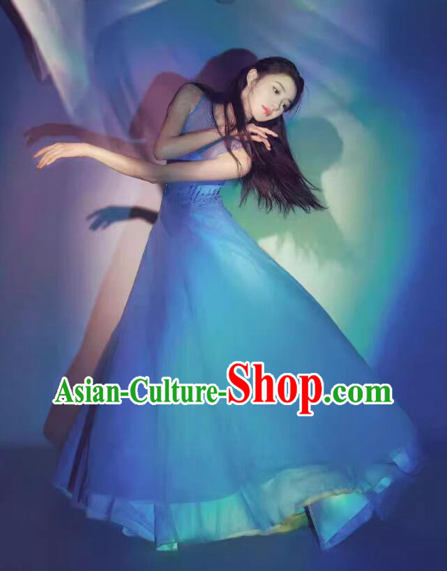 2026 Spring Festival Gala Meng Di Liu Haocun Performance Costume Blue Elegant Dance Dress