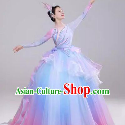 Spring Festival Gala Opening Dance Long Flowing Dress Blue Purple Gradient Performance Costume