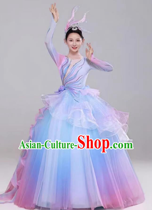 Spring Festival Gala Opening Dance Long Flowing Dress Blue Purple Gradient Performance Costume Spring Festival Gala Opening Dance Long Flowing Dress Blue Purple Gradient Performance Costume