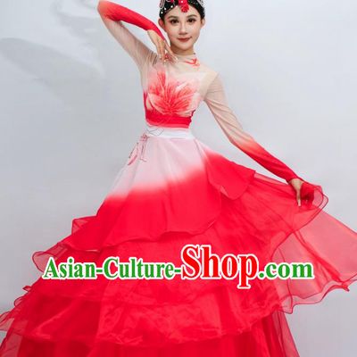 Opening Dance Large Swing Red Dress Blessing The Motherland Song Performance Costume Petal Modern Dance Clothing