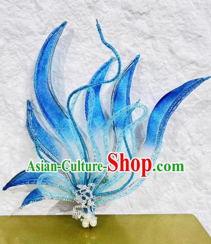 Performance Blue Head Flower Opening Dance Headdress Chinese Classical Dance Headpiece Performance Blue Head Flower Opening Dance Headdress Chinese Classical Dance Headpiece