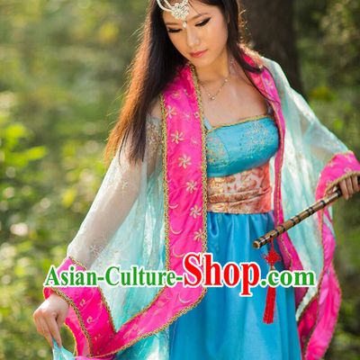 Traditional Fairy Blue Hanfu Dress Chinese Tang Dynasty Woman Costume