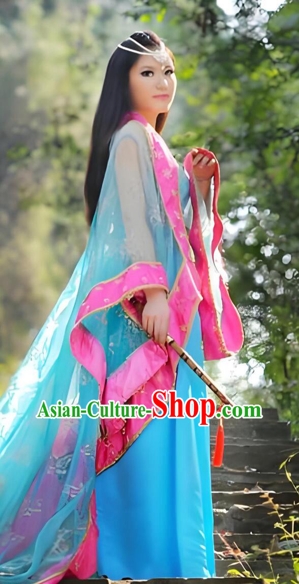 Traditional Fairy Blue Hanfu Dress Chinese Tang Dynasty Woman Costume Traditional Fairy Blue Hanfu Dress Chinese Tang Dynasty Woman Costume
