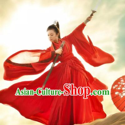 Ancient Chinese Swordswoman Costume Traditional Wuxia Drama Red Hanfu Dress