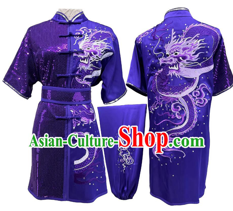 Embroidered Dragon Martial Arts Uniform Wushu Competition Performance Costume Purple Changquan Suit