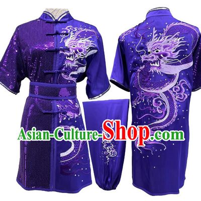 Embroidered Dragon Martial Arts Uniform Wushu Competition Performance Costume Purple Changquan Suit