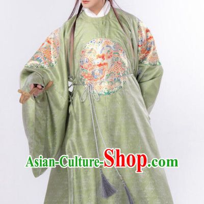 Chinese Traditional Clothing Ming Dynasty Dragon Bu Fu Ancient Scholar Green Garment