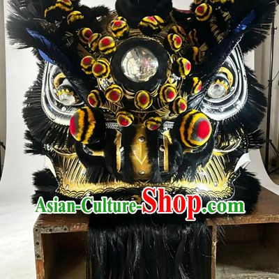 Traditional Black Zhang Fei Lion Head Handcrafted Southern Dance Lion for Festivals and Kung Fu Performances