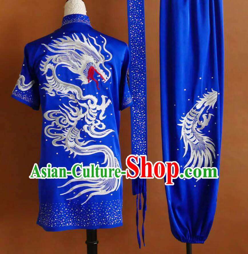 Changquan Wushu Uniform Dragon Rhinestone Embroidery Professional Kung Fu Competition Suit Changquan Wushu Uniform Dragon Rhinestone Embroidery Professional Kung Fu Competition Suit