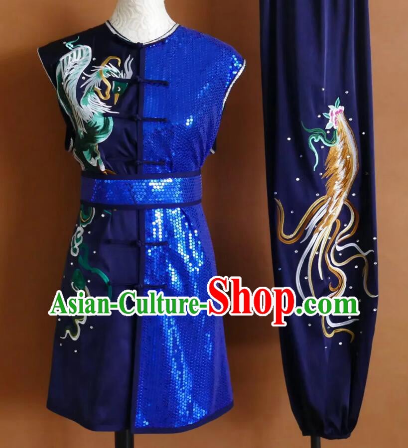 Phoenix Embroidery Sleeveless Nanquan Uniform Wushu Performance Costume Southern Fist Training Outfit