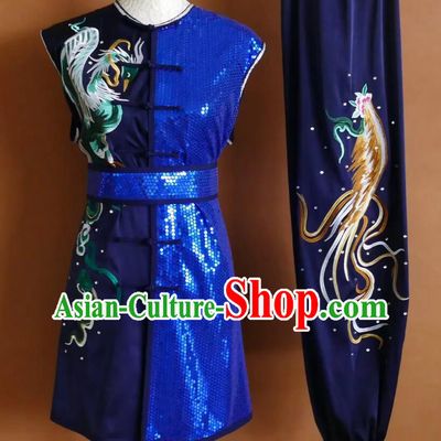 Phoenix Embroidery Sleeveless Nanquan Uniform Wushu Performance Costume Southern Fist Training Outfit