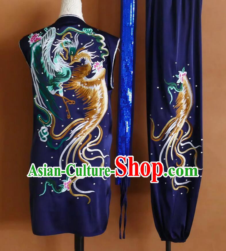 Phoenix Embroidery Sleeveless Nanquan Uniform Wushu Performance Costume Southern Fist Training Outfit Phoenix Embroidery Sleeveless Nanquan Uniform Wushu Performance Costume Southern Fist Training Outfit
