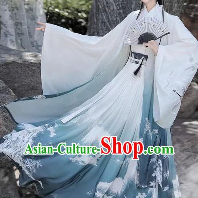 Wei Jin Dynasty Cross Collar Ruqun Ethereal Swordsman Costume for Couple Ancient Chinese Fairy Hanfu Dress