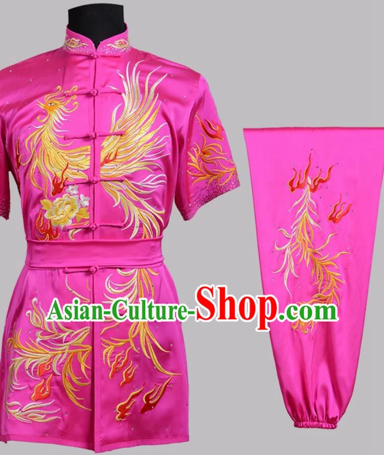 Embroidered Phoenix Changquan Wushu Uniform Martial Arts Costume Athletic Competition Exam Pink Outfit