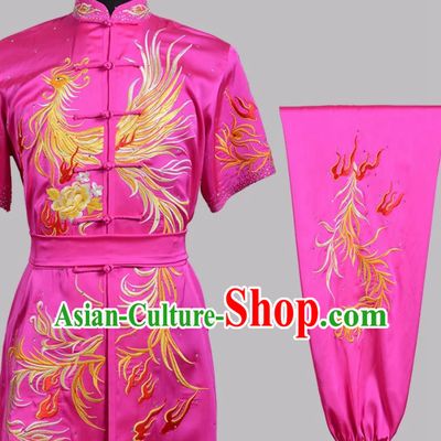 Embroidered Phoenix Changquan Wushu Uniform Martial Arts Costume Athletic Competition Exam Pink Outfit