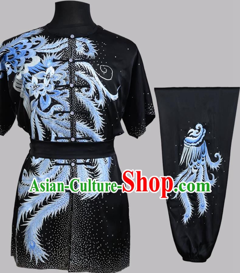 Embroidered Black Wushu Uniform For Women Nanquan Kung Fu Competition Clothing