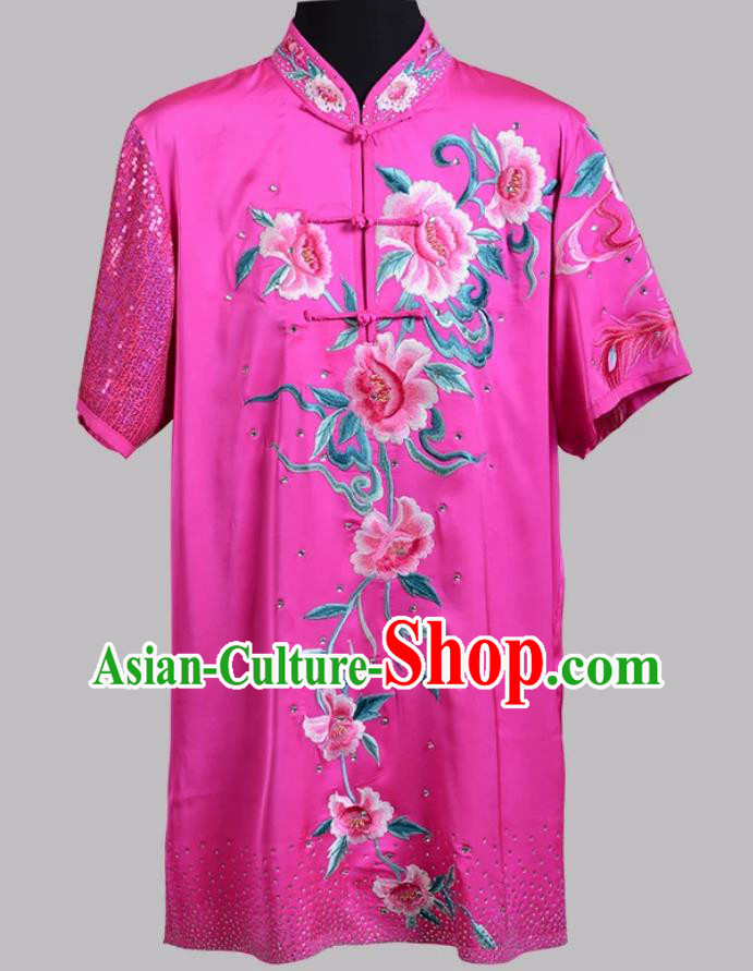 Rose Pink Phoenix Embroidered Wushu Competition Costume Changquan Performance Wear Martial Arts Clothing Rose Pink Phoenix Embroidered Wushu Competition Costume Changquan Performance Wear Martial Arts Clothing