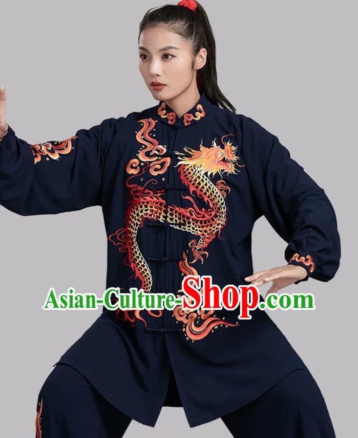 Embroidered Dragon Tai Chi Uniform Taiji Competition Performance Clothing Baduanjin Qigong Training Wear