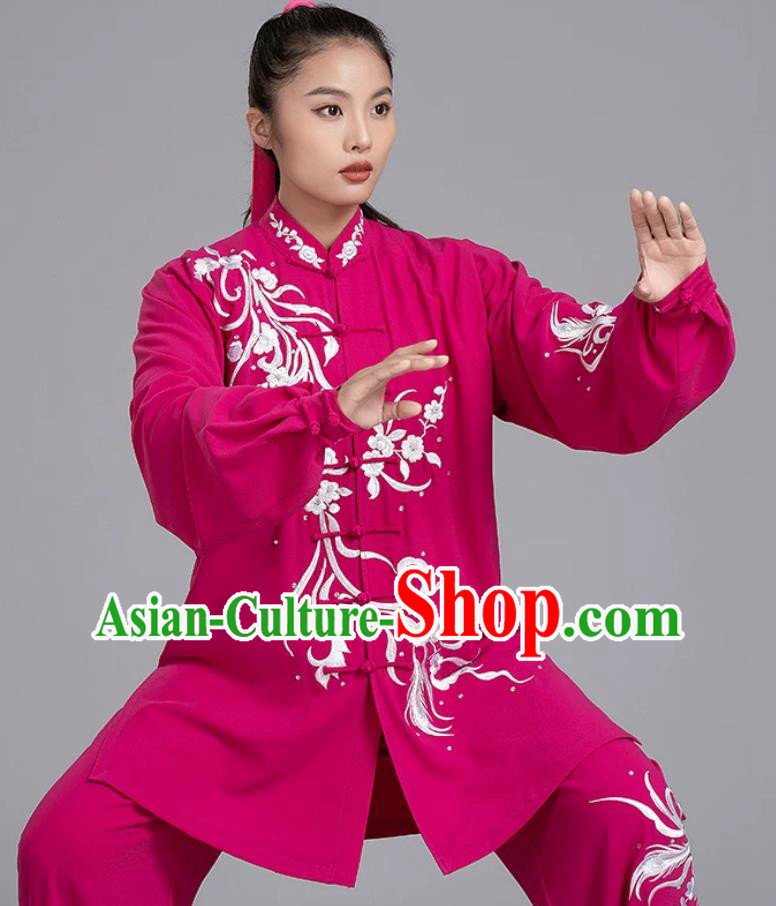 Embroidered Fushcia Tai Chi Costume Qigong Performance Competition Wear Chinese Kung Fu Suit Embroidered Fushcia Tai Chi Costume Qigong Performance Competition Wear Chinese Kung Fu Suit