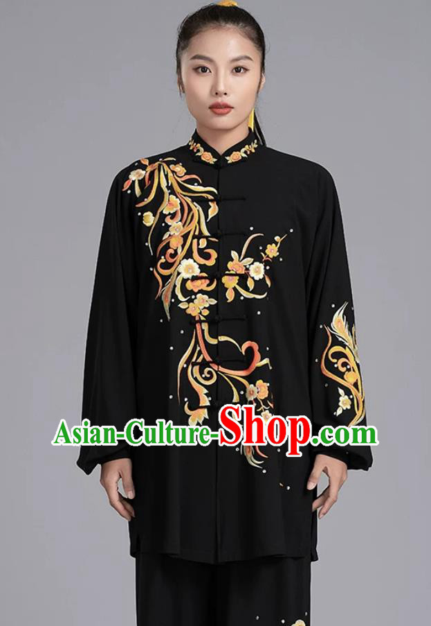 Embroidered Black Tai Chi Costume Qigong Performance Competition Wear Chinese Kung Fu Suit Embroidered Black Tai Chi Costume Qigong Performance Competition Wear Chinese Kung Fu Suit