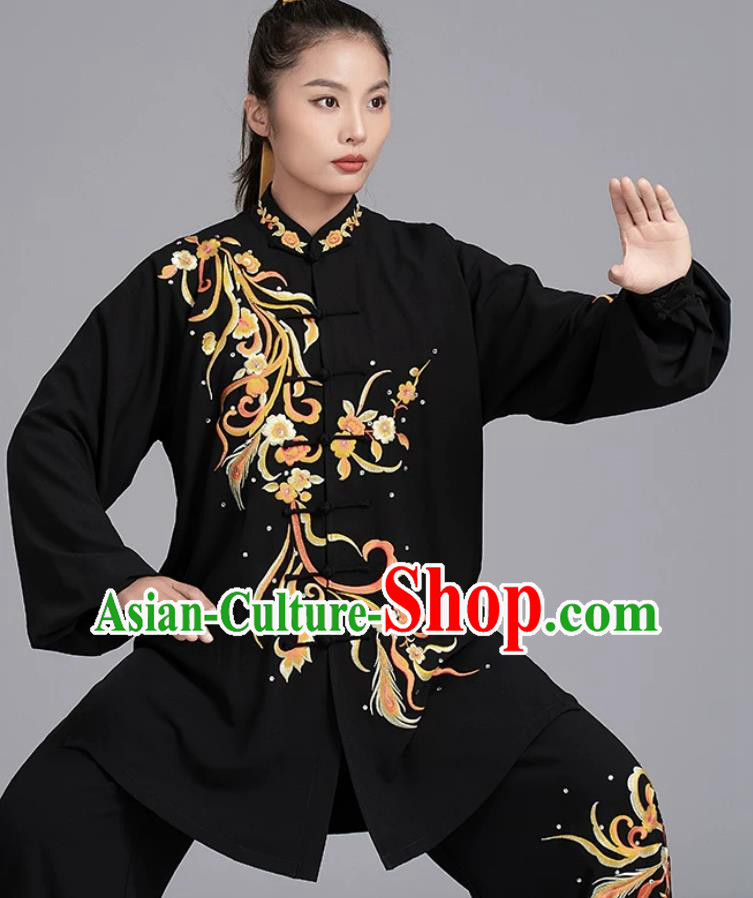 Embroidered Black Tai Chi Costume Qigong Performance Competition Wear Chinese Kung Fu Suit Embroidered Black Tai Chi Costume Qigong Performance Competition Wear Chinese Kung Fu Suit