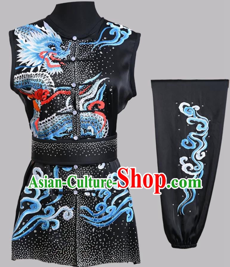Nanquan Embroidered Dragon And Phoenix Wushu Uniform Mens Hot Drill Suit Kung Fu Performance Competition Costume