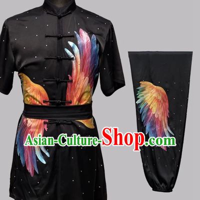 Black Heat Transfer Colorful Wings Changquan Suit Wushu Training Competition Uniform