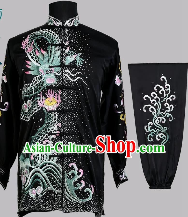 Dragon Embroidered Tai Chi Uniform Athletic Exam Wear Traditional Chinese Kung Fu Training Costume