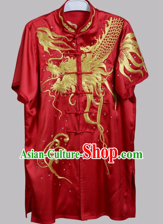 Martial Arts Costume Dragon Embroidered Changquan Uniform Wushu Performance Competition Red Clothing