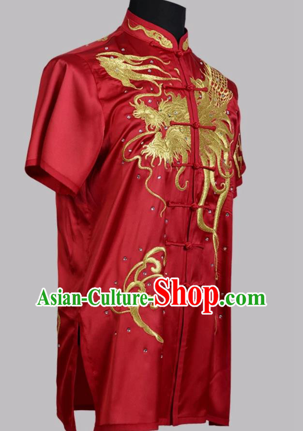 Martial Arts Costume Dragon Embroidered Changquan Uniform Wushu Performance Competition Red Clothing