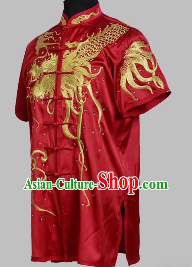 Martial Arts Costume Dragon Embroidered Changquan Uniform Wushu Performance Competition Red Clothing